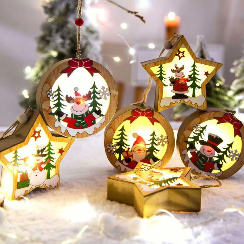 Christmas Tree Led Light Pendants Wood House New Year Decorations For Home Hanging Ornaments Holiday Nice Xmas Kids Gifts | Дом и сад