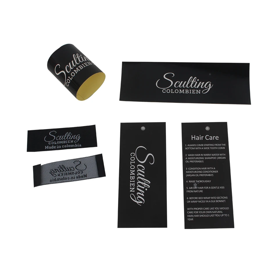 Customized Luxury Virgin Hair extensions bundles wrapping sticker wigs woven labels paper hang tags packaging set sewing labels