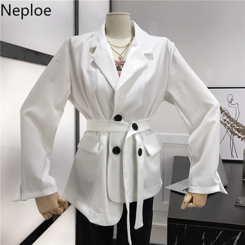 Neploe Корейский темперамент Slim Fit для зрелых женщин блейзеры мода дикая шнуровка тонкая талия зубчатое пальто однотонная Элегантная куртка 45758