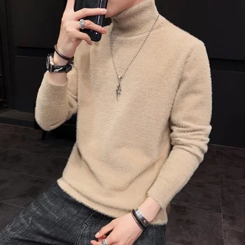 

2019 Brand clothing Men warm in winter slim fit Knitting sweater/Male High quality High collar Leisure Set head sweaters Homme