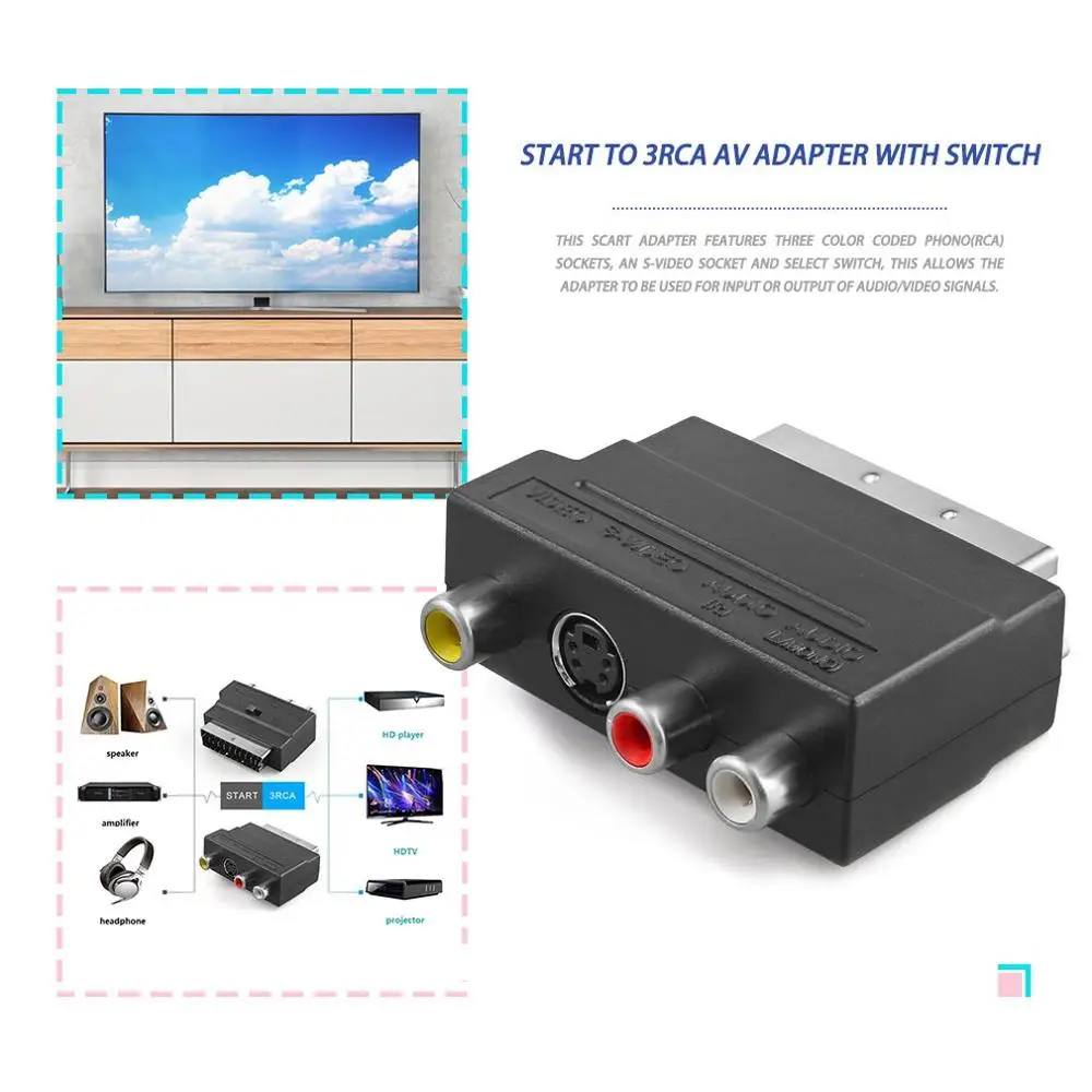 Rgb композитный RCA SVHS s видео AV ТВ аудио кабель адаптер переключатель 3 x RCA/Phono Female + S