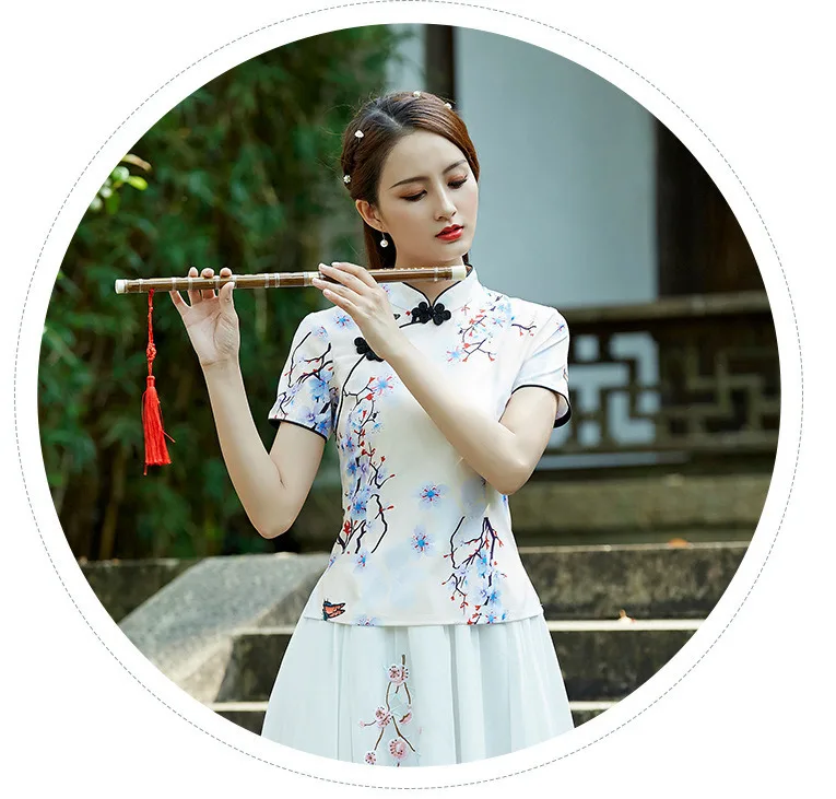 SHENG COCO Cheongsam Pria комплект из 2 предметов китайская блузка в стиле фолк элегантные Cheongsam Топы женское платье Ципао в китайском стиле Классические летние 3XL
