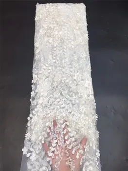 

2020 high quality French Nigerian sequins net lace,African tulle mesh sequence lace fabric for party dress 5yards/lot white FZ39