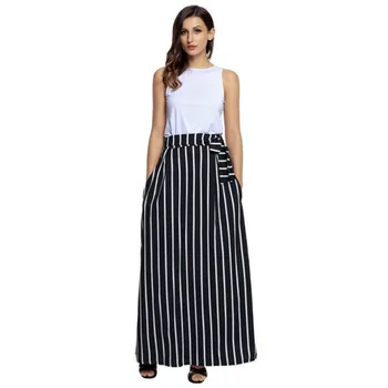 

2020 New Women Vintage Striped Belt S Linen Midi A Line Skirt Ladies Fashion Business Split Chic Casual Slim Brand Skirt