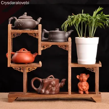 

Chinese Kung Fu tea pot Crafts Display Holder Shelves Teapot Tea Set Wood carving Display Stand Decoration Home Tea Accessories