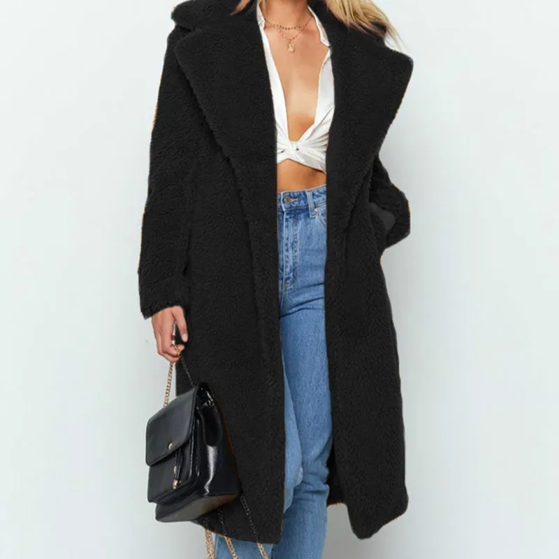 Женское зимнее пушистое пальто, куртка размера плюс, длинное пальто из искусственного меха, элегантная женская верхняя одежда, плотное теплое пальто, Jaqueta Feminina