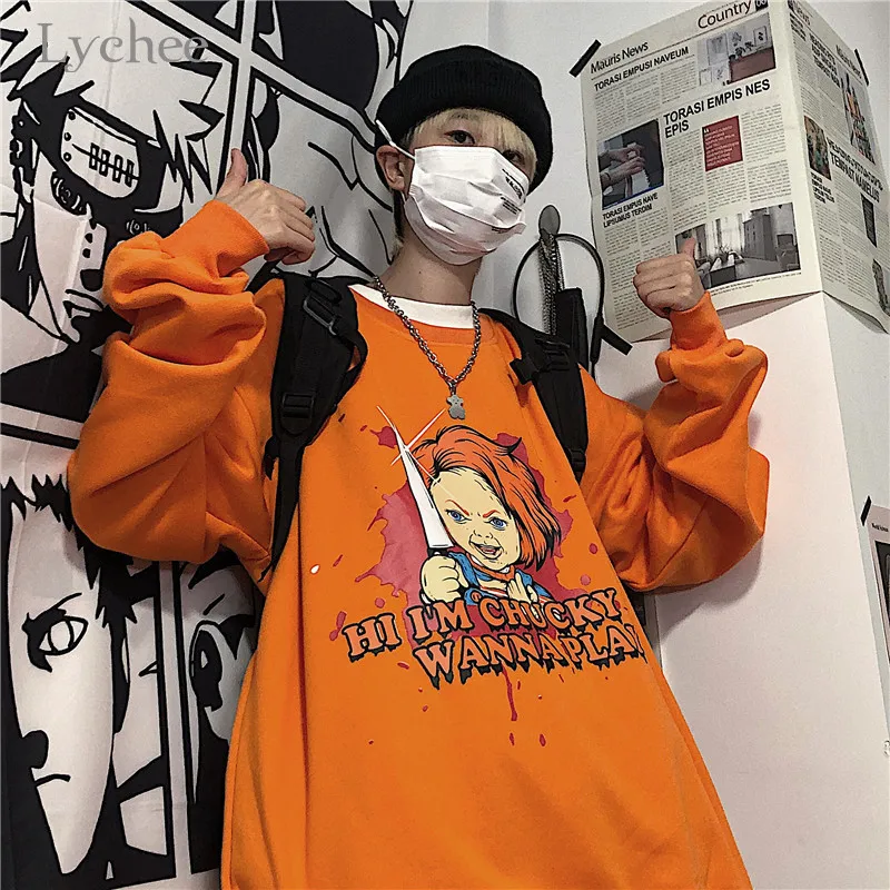 Lychee Harajuku, Женские флисовые толстовки с буквенным принтом, повседневные весенние осенние зимние женские топы, свободные женские пуловеры с круглым вырезом