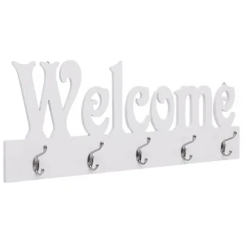 

"WELCOME "Wall Mounted Coat Rack Indoor Outdoor Decoration Simple Design Wall Shelf Key Rack Hanger Organizer White 74x29.5 cm