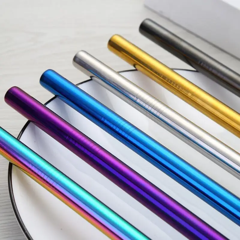 10pcs 12mm*8.5inch/215mm Colorful Stainless Steel Straws Large Size for Bubble Tea Milk Shake Pearl Milk Tea string