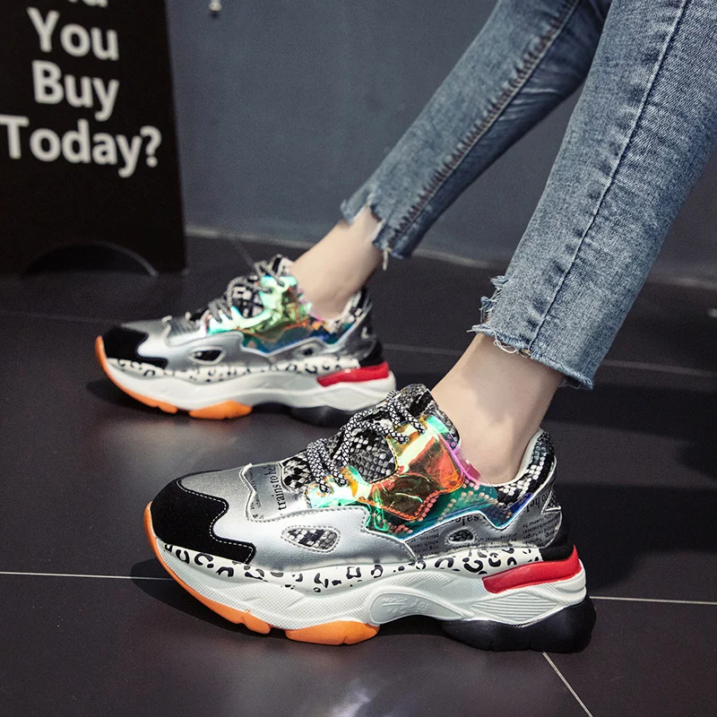 

Fashion Colorful Graffiti Chunky Sneakers Women Casual Shoes High Platform Sneakers Girls Ins Dad Shoes Breathable Basket Femme