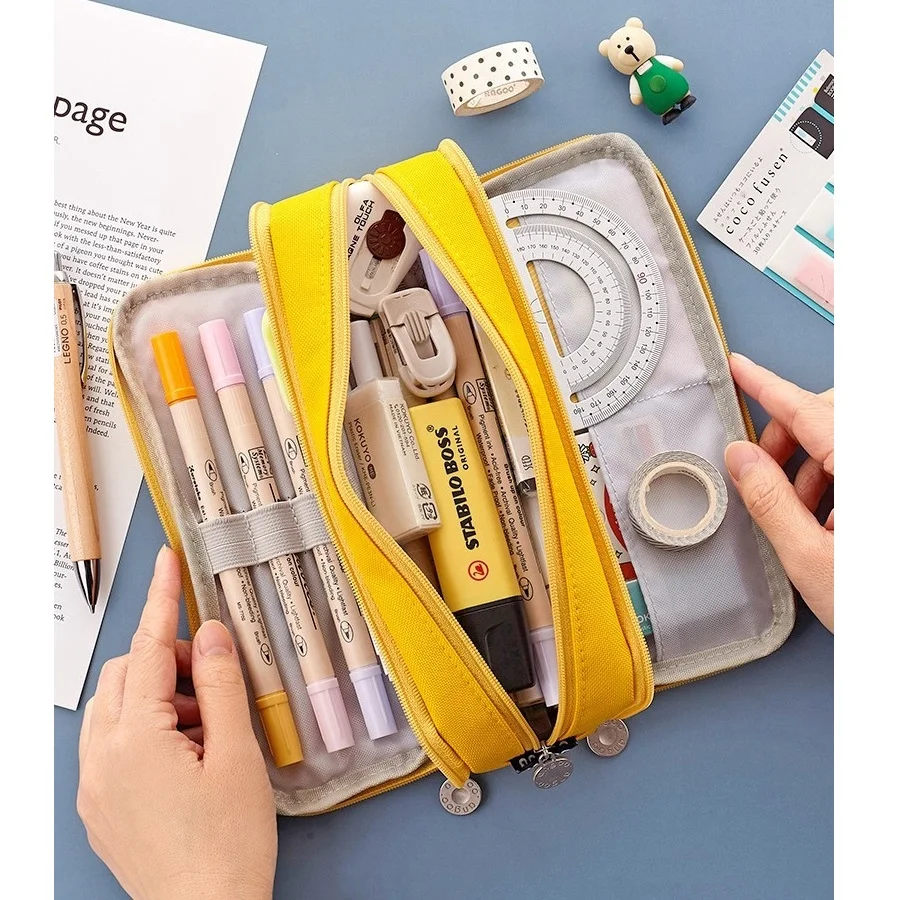 ANGOOBABY Small Pencil Case Student Pencil Pouch Coin Pouch Cosmetic Bag  Office Stationery Organizer For Teen School-Beige