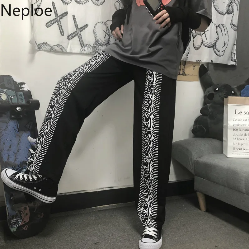 Neploe корейский Ulzzang Harajuku широкие прямые брюки повседневные мужские и женские брюки Новая мода ретро Печать Брюки 53702