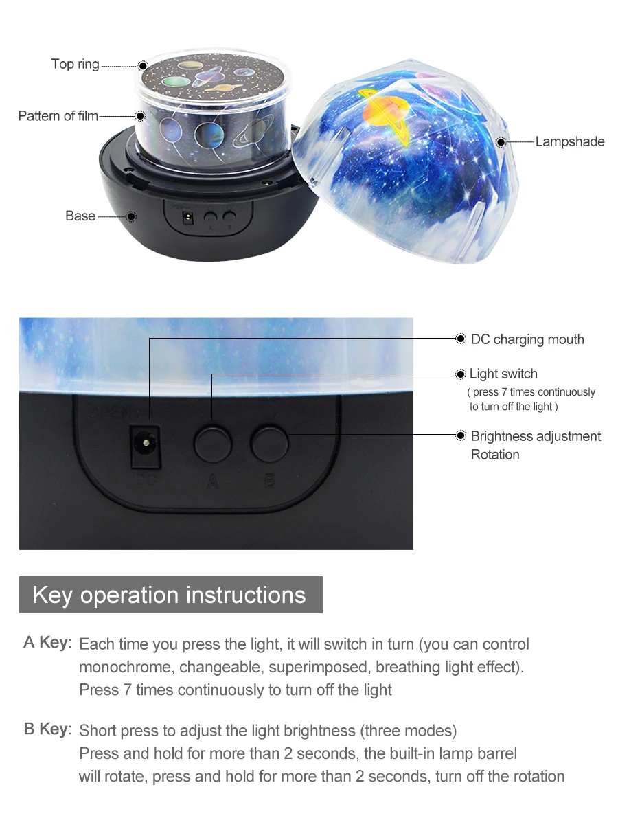 Проектор ночного неба светодиодный вращающийся ночник для детей|sky projector|starry sky
