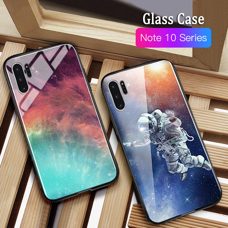 

Auroras For Samsung Galaxy Note 10 Plus Case Astronaut Space Painted Tempered Glass Silicone Protective Cover Note 10 Case