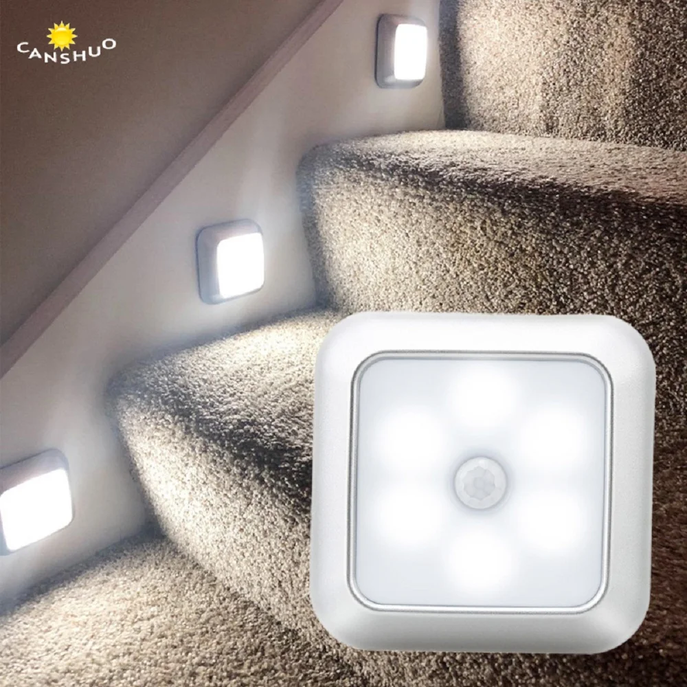 

6 LED PIR motion sensor light battery LED night light indoor stairs aisle lighting night light new