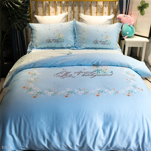 Light blue silk Восстановление древних способов Американский сон небо 40s 4 шт хлопок шелк постельное белье 1,5 M1.8 M2m - Цвет: Light blue silk