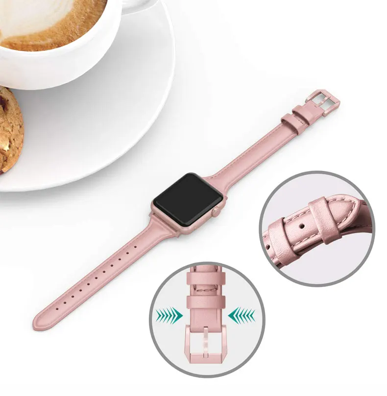 Genuine Leather strap for apple watch 5/4/3/2/1 iwatch band 40mm 38mm 42mm 44mm Slim bracelet Leisure Wristbelt accessories