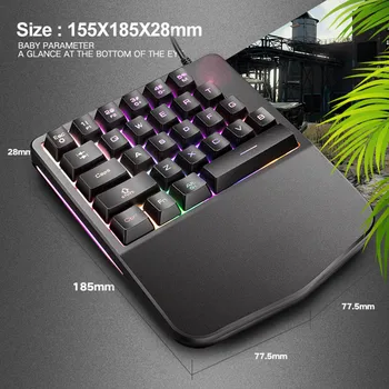 

28 Keys Wired Mini Keyboard Rainbow Backlight One Hand USB Keypad for Dota OW PUBG Game FKU66