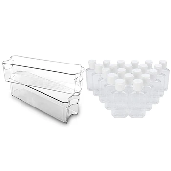 

20 Pcs 60Ml Portable Travel Clear Empty Refillable Liquid Bottle & 2 Pcs Stackable Plastic Refrigerator Storage Boxes