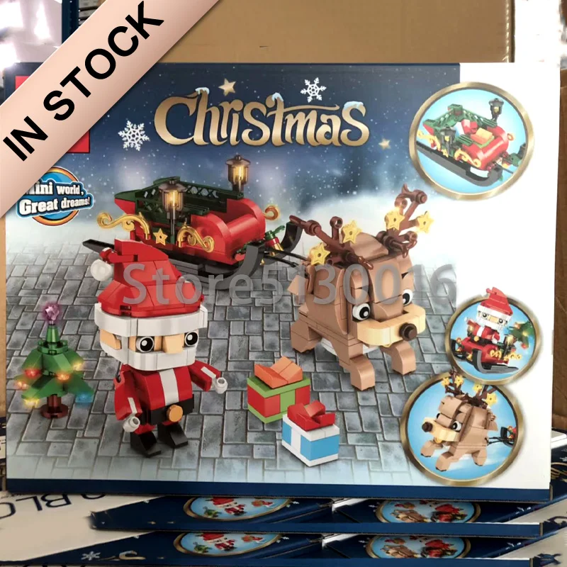 

In Stock 601091 Christmas Santa Claus Elk sled gift 346Pcs Building Blocks Bricks Compatible Model toys Sembo