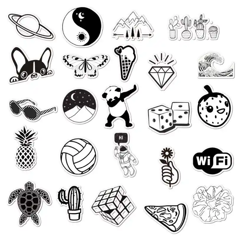 50 Uds. Pegatinas Kawaii para chicas en blanco y negro dibujos animados