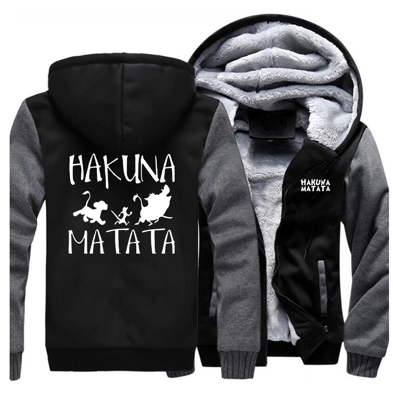 Hakuna Matata, мужской спортивный костюм, Король Лев, повседневное пальто, флисовые плотные куртки, зимний бодиутеплитель, уличная одежда, Мультяшные теплые толстовки