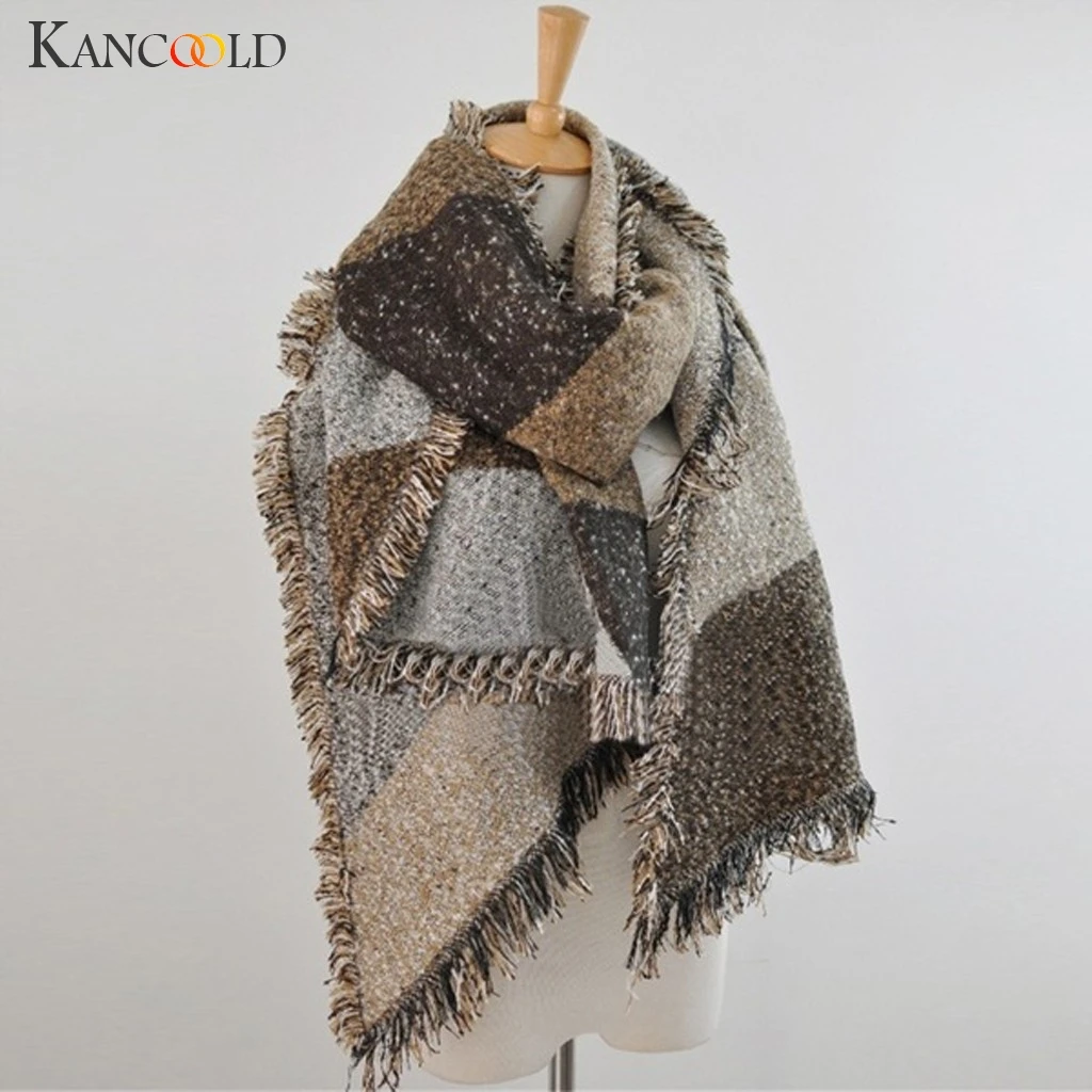 KANCOOLD осенне-зимний женский шерстяной шарф женские кашемировые шарфы широкие решетки длинная шаль обертывание одеяло теплый палантин