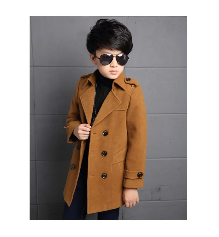 New Kids Clothes Boys Wool Coat Autumn Winter Woolen Jackets Children Thick Warm Trench Turn Down Collar School Kids Outwear