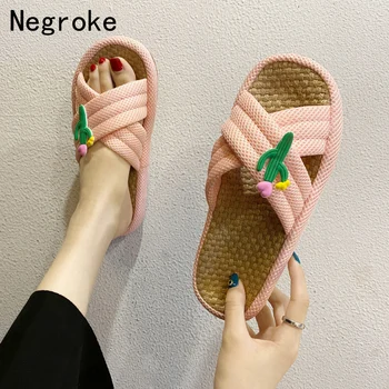 

Sweet Summer Slippers Women Outdoor Slides Indoor Home Floor Shoes Woman Flax Linen Flip Flops Beach Shoes Sandals Slipper
