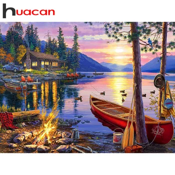 

Huacan Full Square/Round Diamond Painting 5D DIY River Diamonds Embroidery Landscape Kits Decorations Home