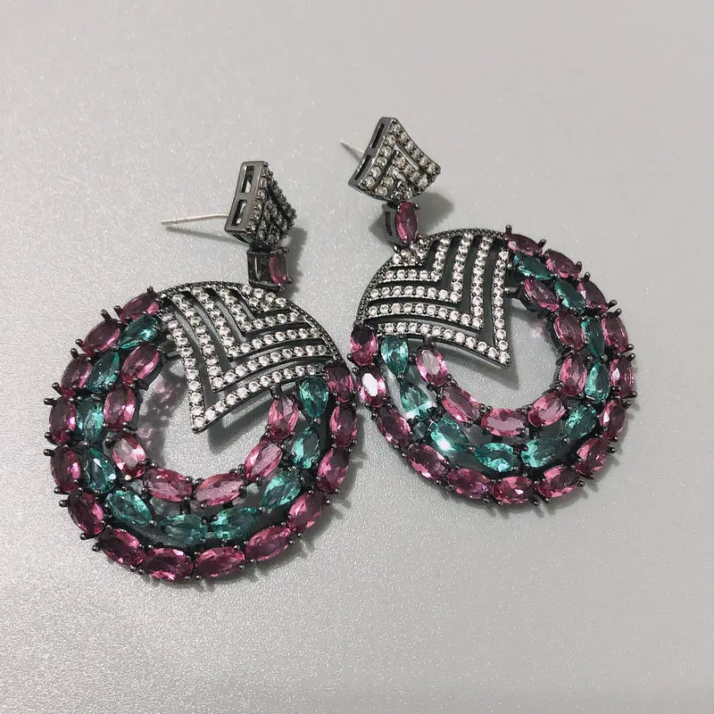 

Bilincolor Vintage Mulitcolor Rainbow CZ Big Round Circle Earring for Women