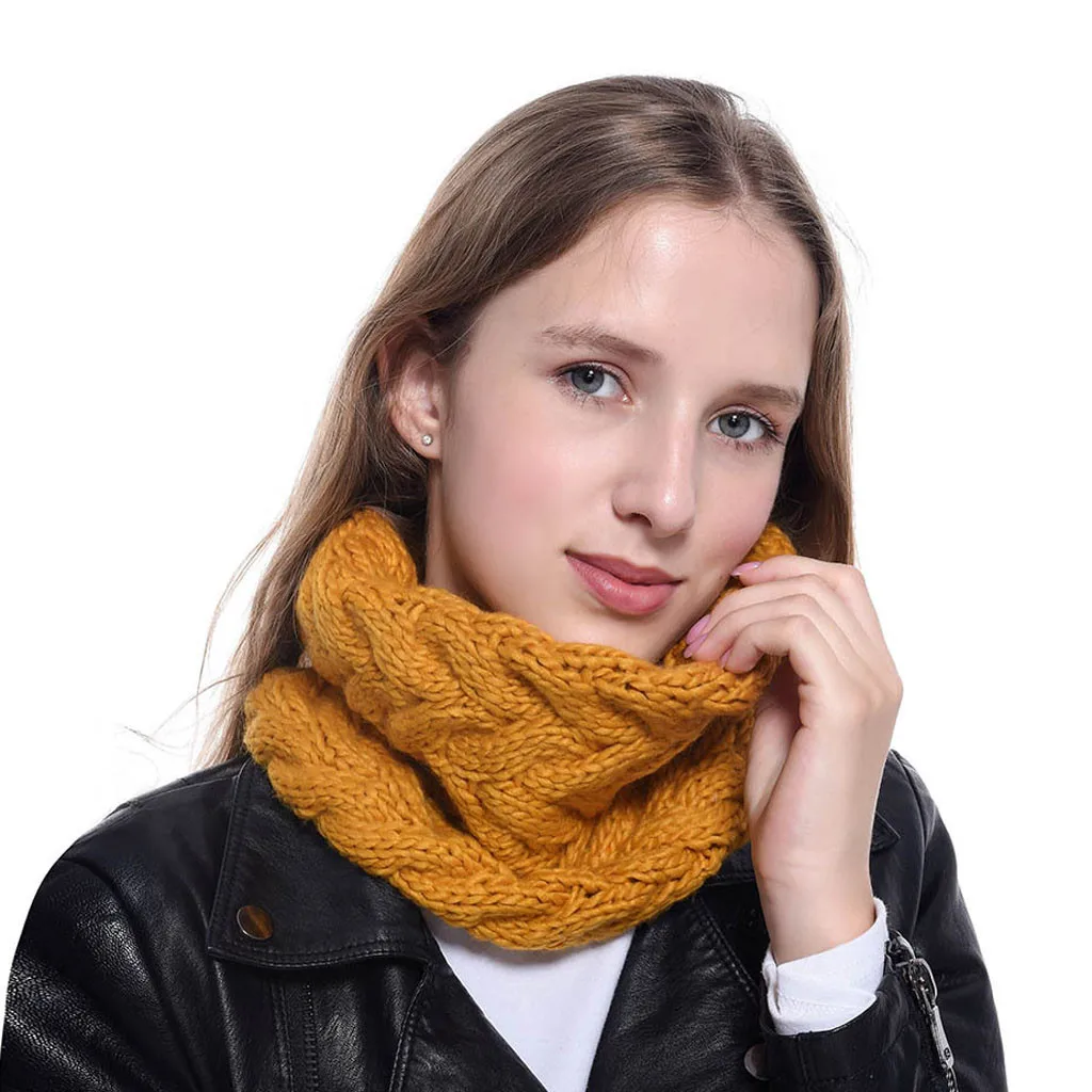 Осенне-зимний женский толстый вязаный хомут шеи теплый шарф кольцо круг толстые вязаные шарфы снуд шаль-снуд#1004