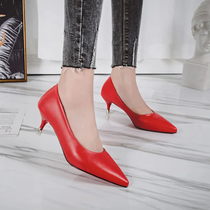 

2017 Spring Korean-style New Style Sexy Pointed-Toe Solid Color Low-Cut Thin Heeled WOMEN'S Shoes Spool Heels WOMEN'S Shoes