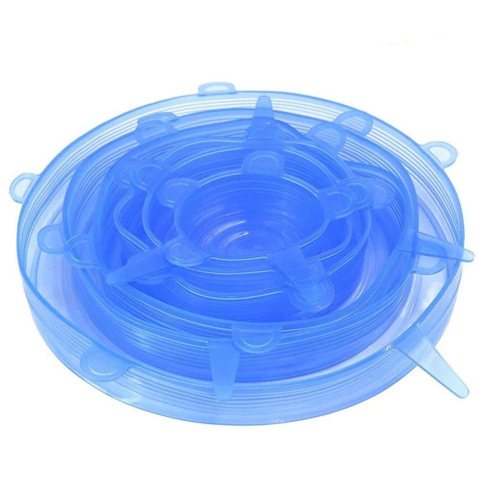 6 шт Силиконовые эластичные крышки Универсальная крышка Силиконовая чаша крышка для кастрюли силиконовая крышка сковорода для приготовления пищи свежий чехол Чехол для микроволновой печи - Цвет: Blue