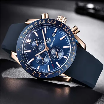 BENYAR Luxury Brand Men's Casual Quartz Watch Silicone Strap Military Chronograph Men's 30M Waterproof Watch Montre Homme