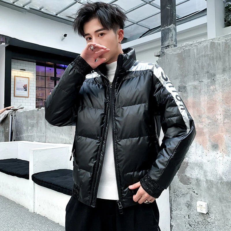 2019 Зимняя парка с принтом Мужская свободная Корейская теплая куртка пальто