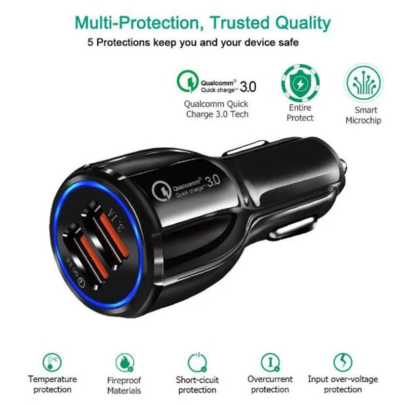 QC3.0 2 зарядных порта USB для автомобиля Зарядное устройство 5V 3.1A быстрой зарядки Quick Charge 3,0 Автомобиля Зарядное устройство для samsung S7 S6 Примечание
