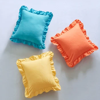 

Solid Color Polyester Square Pillow Case Ruffle Decorative Seat Pillowcases Soft Throw Pillow Cover 45*45cm