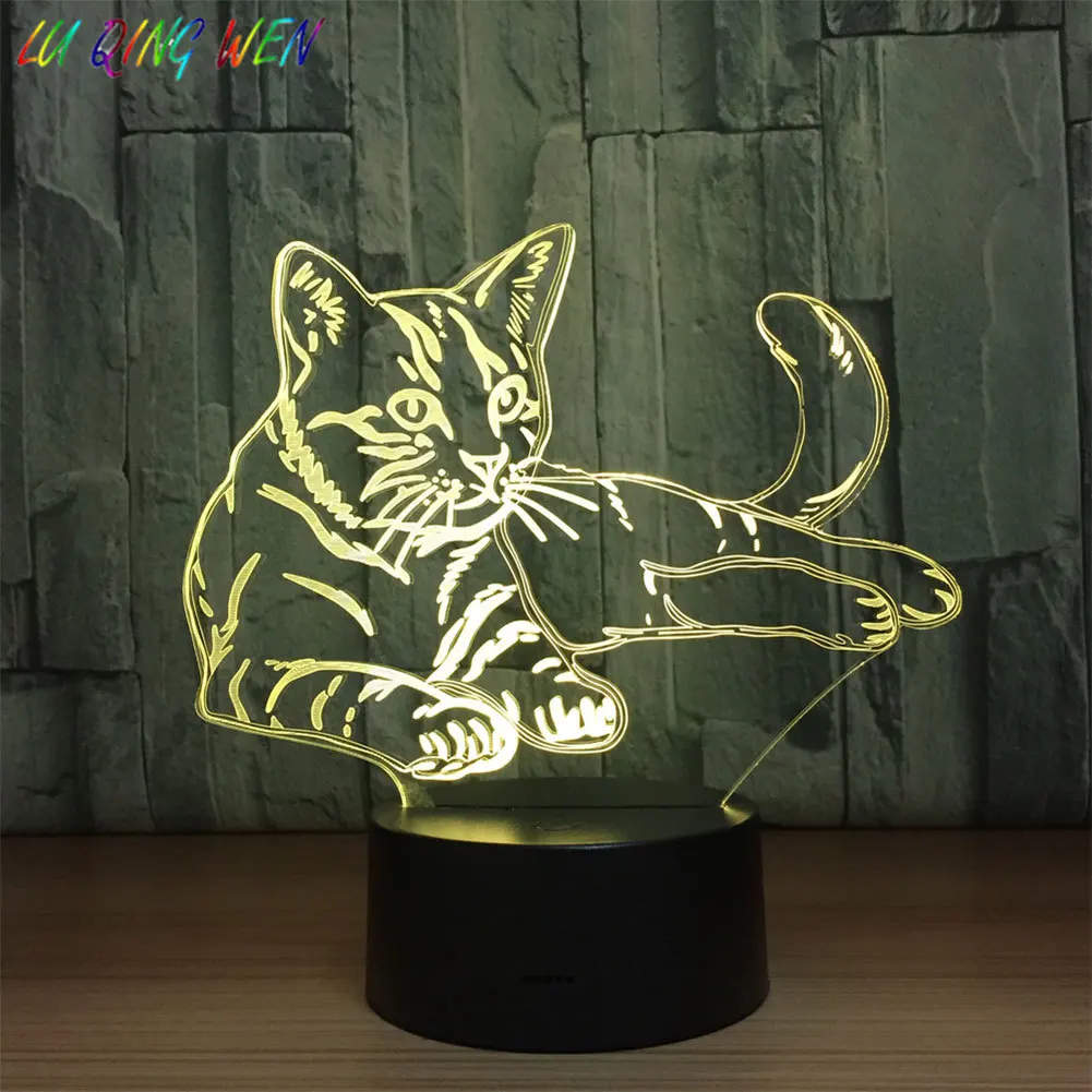 3d светодиодный ночник в виде животного с Usb сенсором, светильник, 7 цветов, для украшения спальни, праздничные подарки, детский ночник, светильник в виде кошки