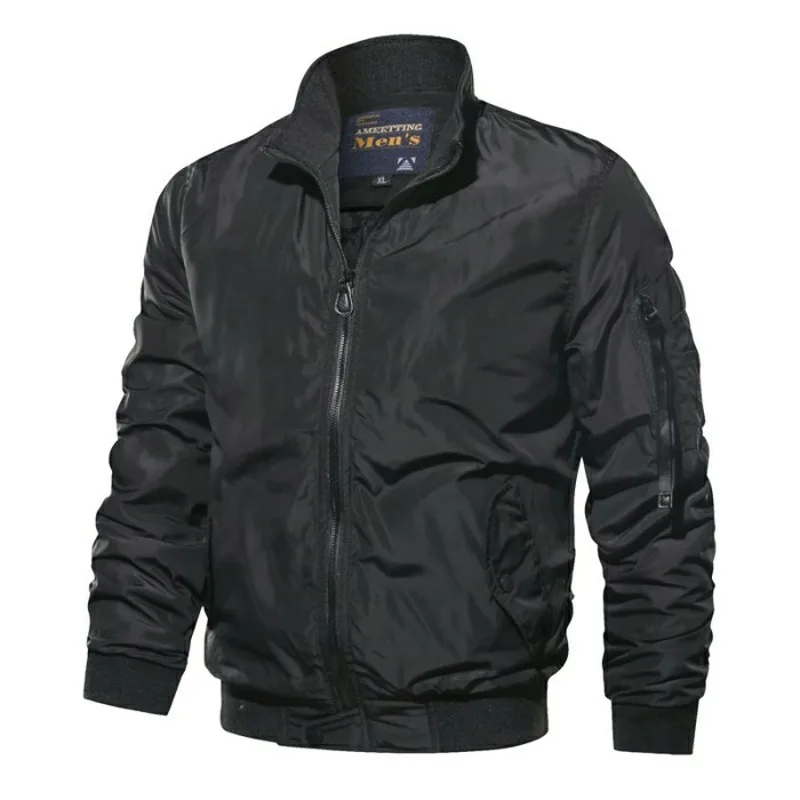 2020Lente Herfst Mannen's Militaire Bommenwerper Jassen Mannen Casual Solid на молнии Pilot Jas Nieuwe Dunne Stand Kraag