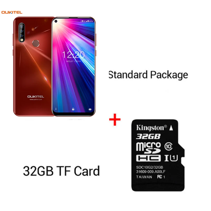 Смартфон OUKITEL C17 6,35 ''с тройной камерой MT6763, четыре ядра, Android 9,0, 3 ГБ, 16 ГБ, распознавание лица, отпечаток пальца, 4G, мобильный телефон, 3900 мА/ч - Цвет: Red n 32GB TF Card