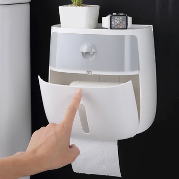 

Bathroom Toilet Paper Holder Waterproof Storage Box Wall Mounted Toilet Roll Dispenser Portable Double Layer Toilet Paper Holder