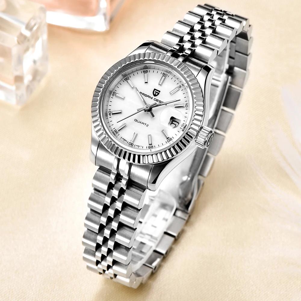 free drop shipping Automatic-self-Wind Female Watch gold silver stainless steel band waterproof auto date womens watches  (5)