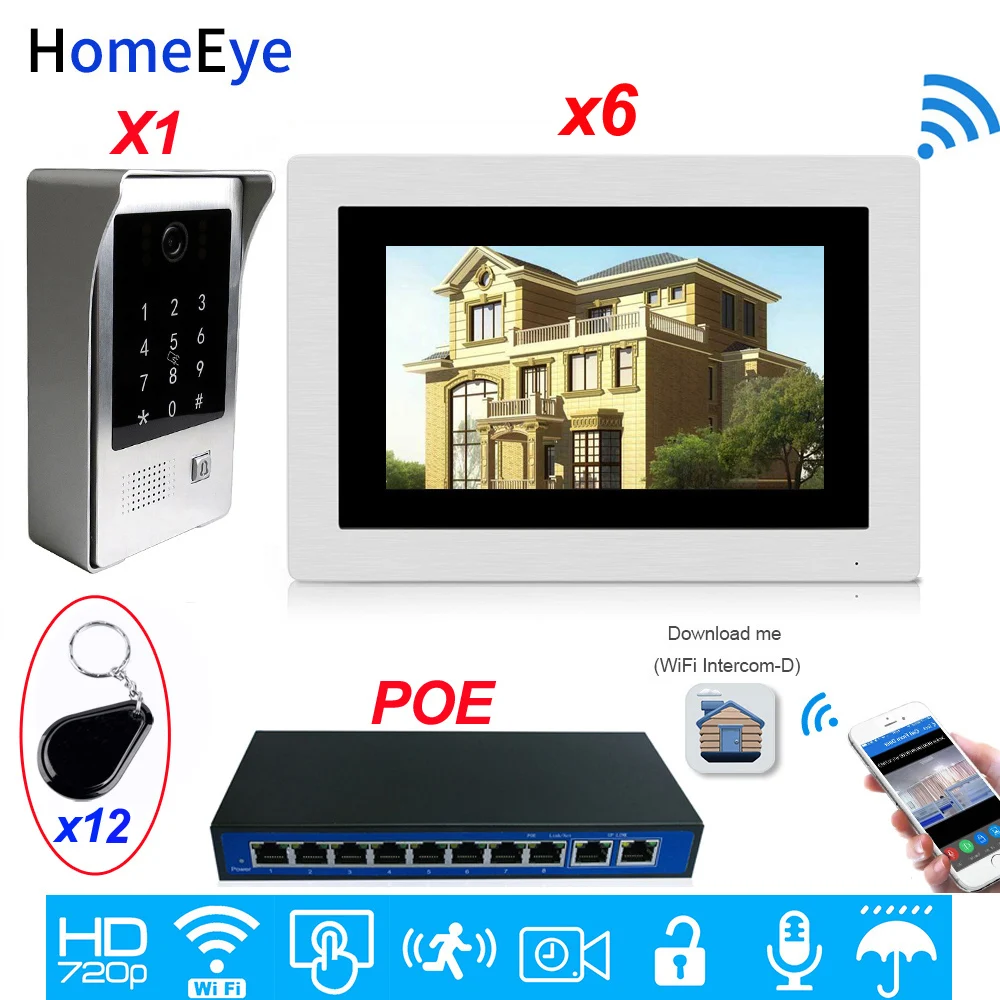 WiFi Video Door Phone IP Video Intercom App Remote Unlock Motion Detection Code Keypad+IC Card 1 to 6 Access Control System POE WiFi Video Door Phone IP Video Intercom App Remote Unlock Motion Detection Code Keypad+IC Card 1 to 6 Access Control System POE