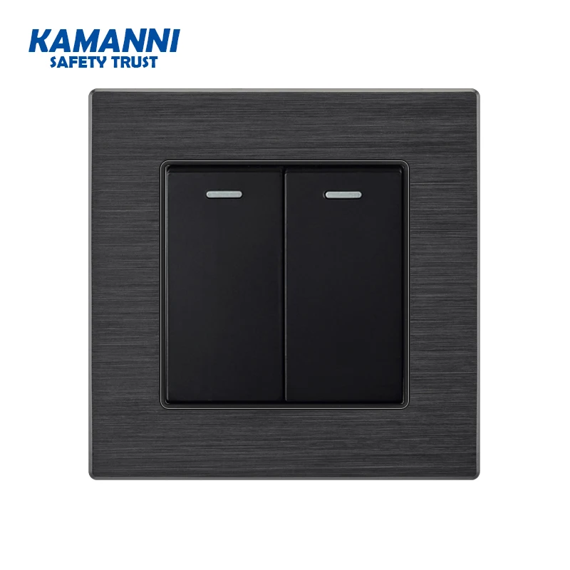 86type luxury Wall Switch 1 2 3 4 gang 1way Black aluminum alloy panel  EU Standard led light push button switch 1 year warranty