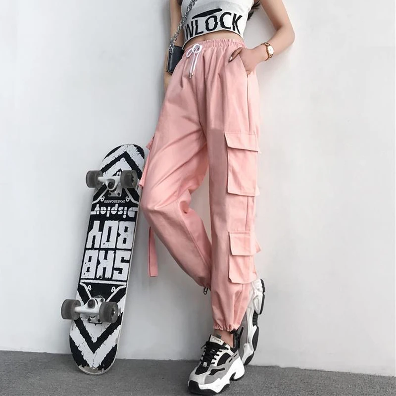 Handsome Cargo Pants Women High Waist Pocket Jogger Pants Female Casual Elastic Waist Loose Trousers Fashion Streetwear Pants Handsome Cargo Pants Women High Waist Pocket Jogger Pants Female Casual Elastic Waist Loose Trousers Fashion Streetwear Pants