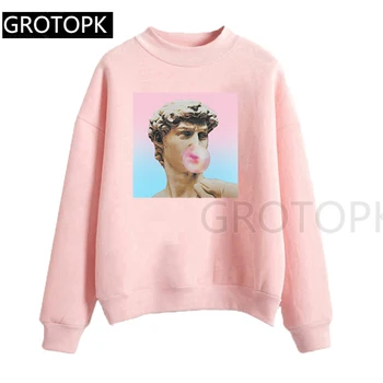 

Pink David Michelangelo Women Sweatershirt Spring Autumn New Long Sleeve O Neck Cotton Spandex Hoodies Femme Loose Women Tops