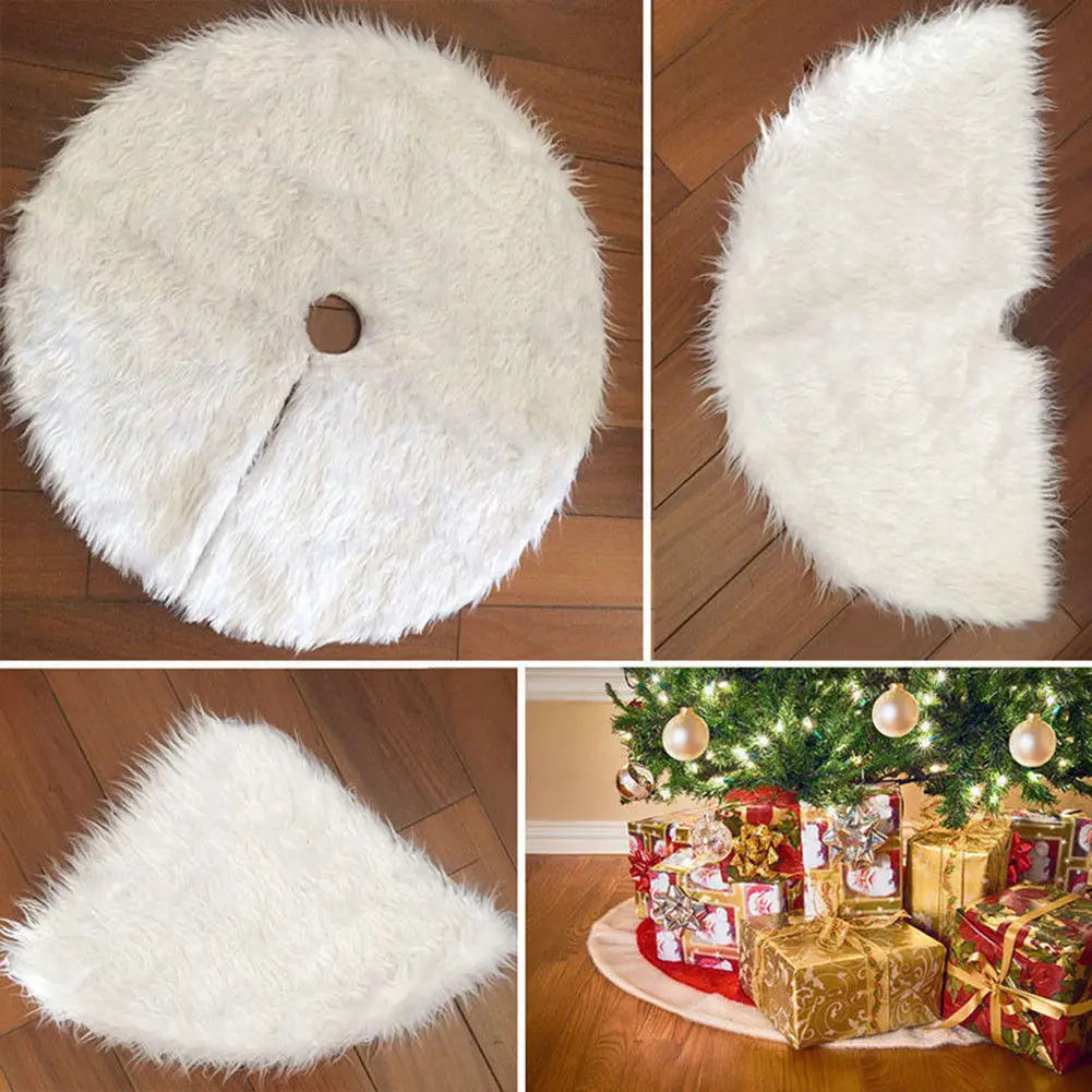 Faroot Long Plush Non-woven Snow Flake Solid Christmas Tree Skirt Base Floor Mat Cover Home Party Christmas Decors