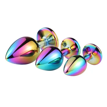 Rainbow Rose gold pink Small Medium size set Heart shape Crystal Metal anal beads butt plug Jewelry sex toy for female male 2