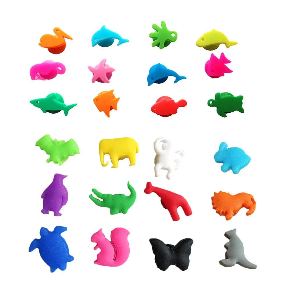 24pcs Silicone Markers Reusable Sea Animals and Land Animals Drink Charms Wine Identifier for Cocktails Drinking Cup Sign A50